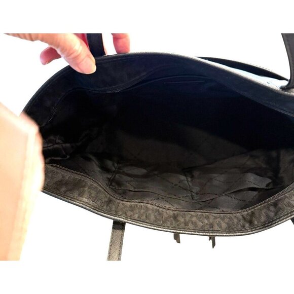 Michael Kors Women's Kempton Logo Black Large Nylon Leather Goldtone Trim Tote - Picture 8 of 9